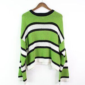 The Ragged Priest Oversized Striped Knit Sweater Green Black‎ White Size S